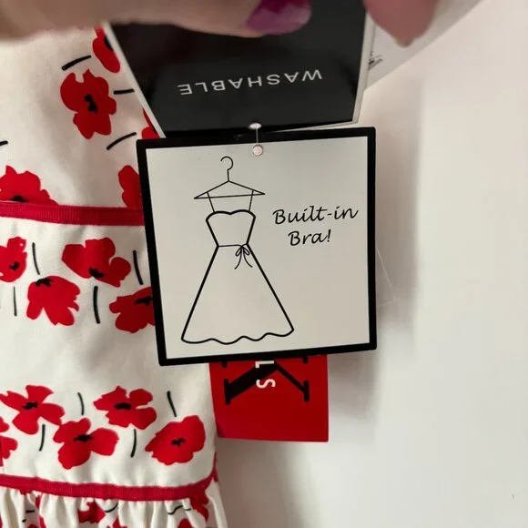 Vintage R&K Originals Red Poppy Flower Built in Bra Fit and Flare Sundress 10 - Picture 6 of 15